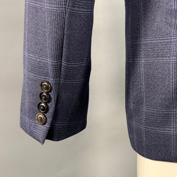 BROOKLYN TAILORS Size 38 Regular Blue Plaid Wool Notch Lapel Sport Coat - Picture 5 of 9